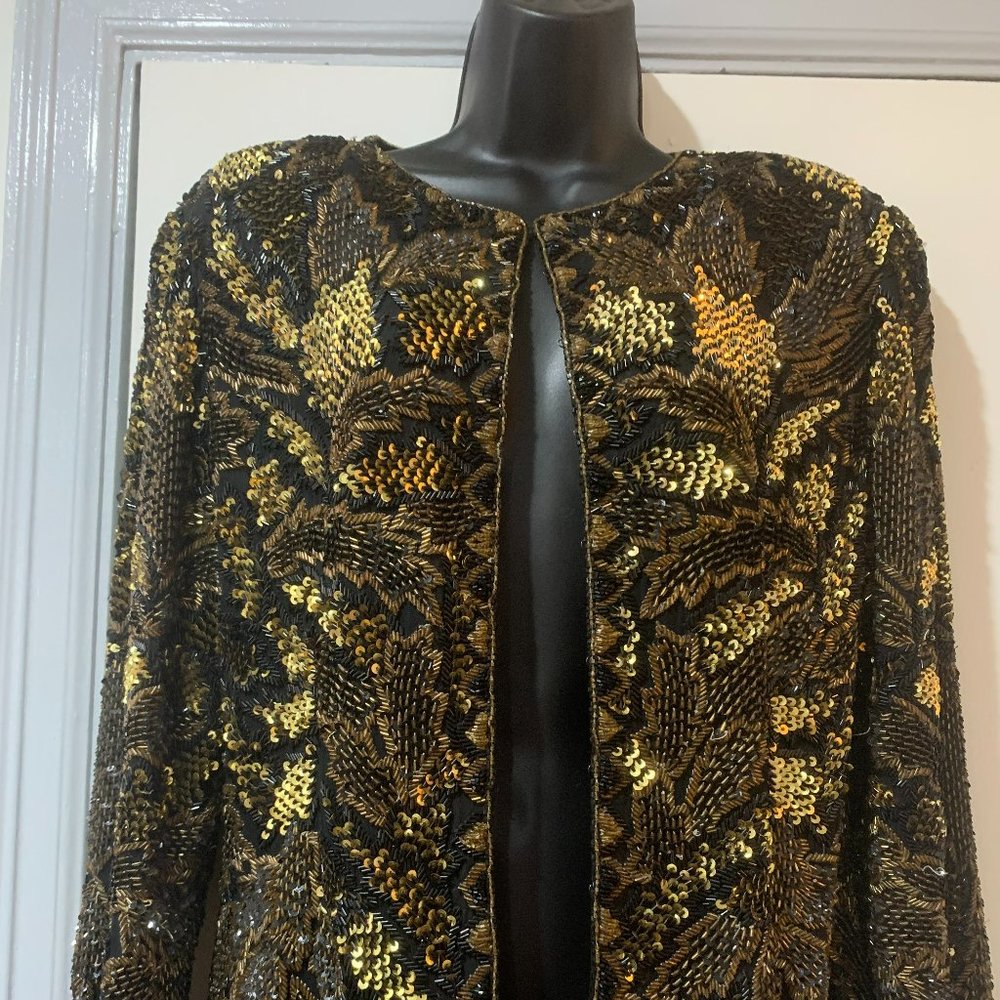VINTAGE Niteline by Della Roufogali SILK AND SEQUIN JACKET WITH BEADING SIZE M